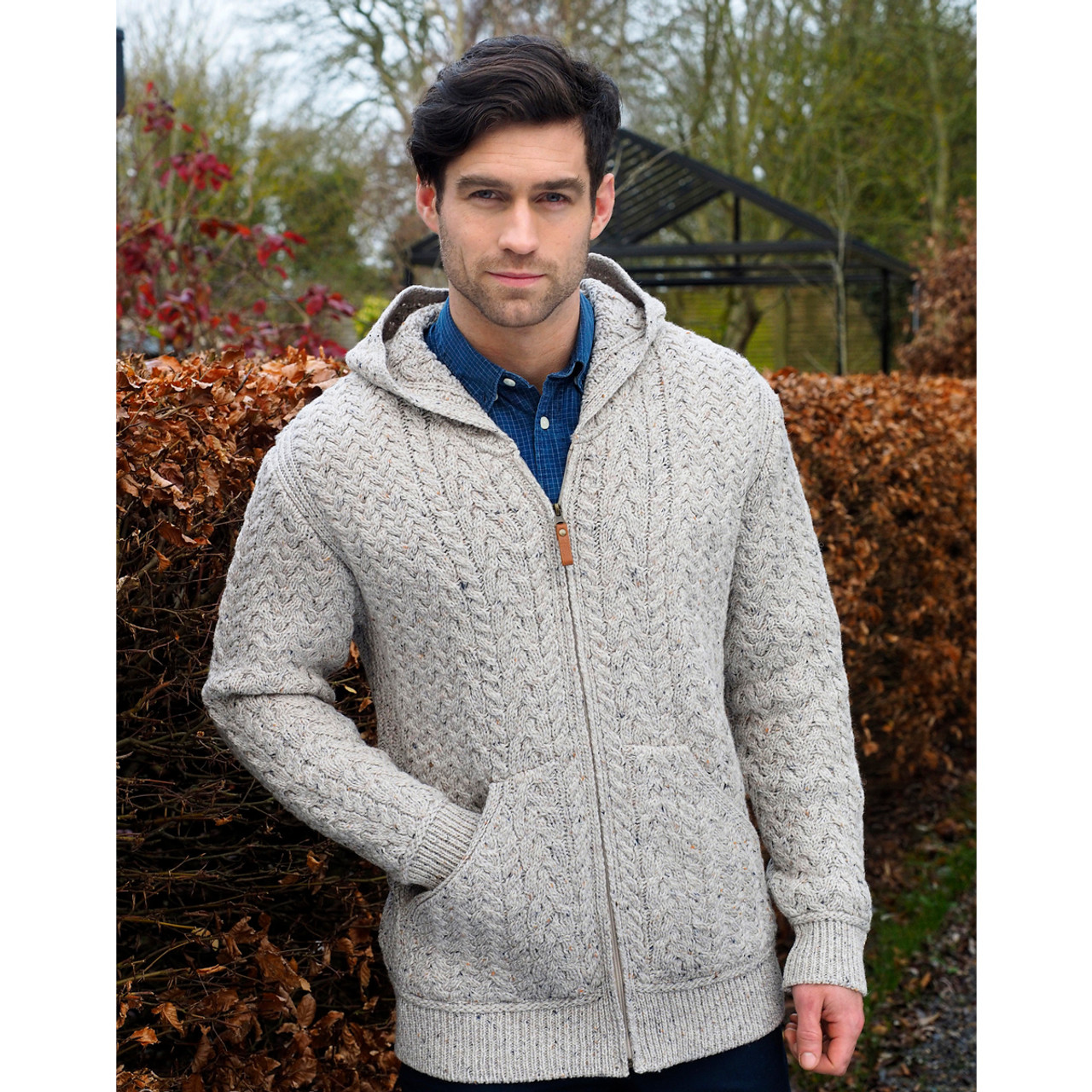 West End Knitwear Limerick Full Zip Hooded Cardigan Oatmeal