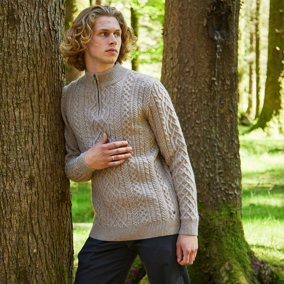 Paul Interlinking Cable Half Zip Aran Sweater Kilkenny Design