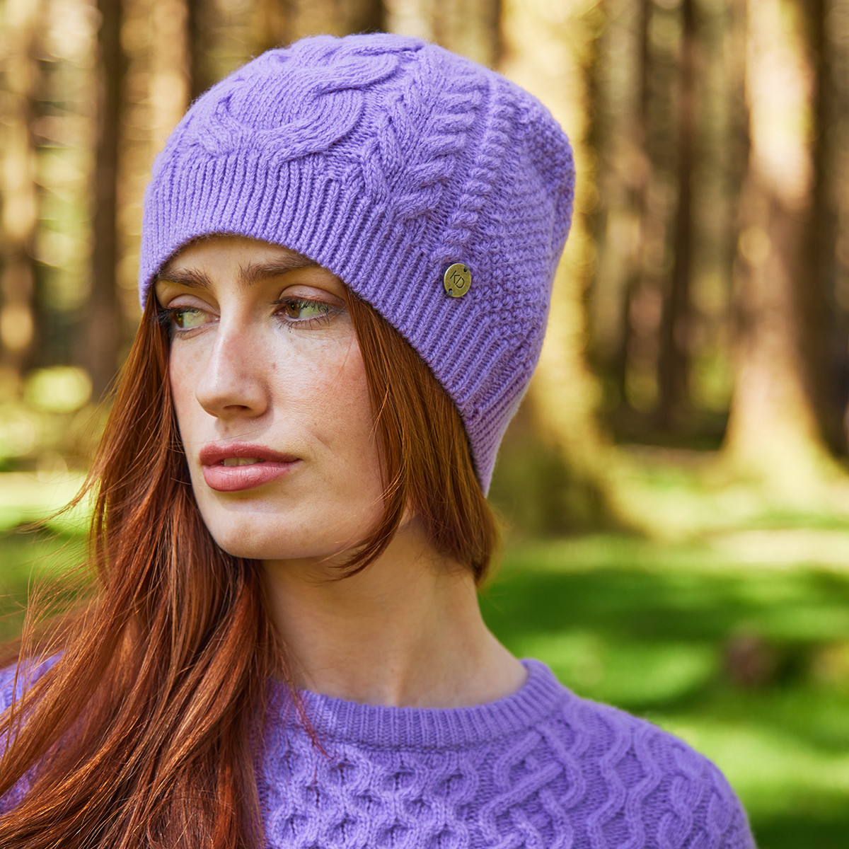 Karen Horseshoe Cable Aran Beanie Hat Kilkenny Design