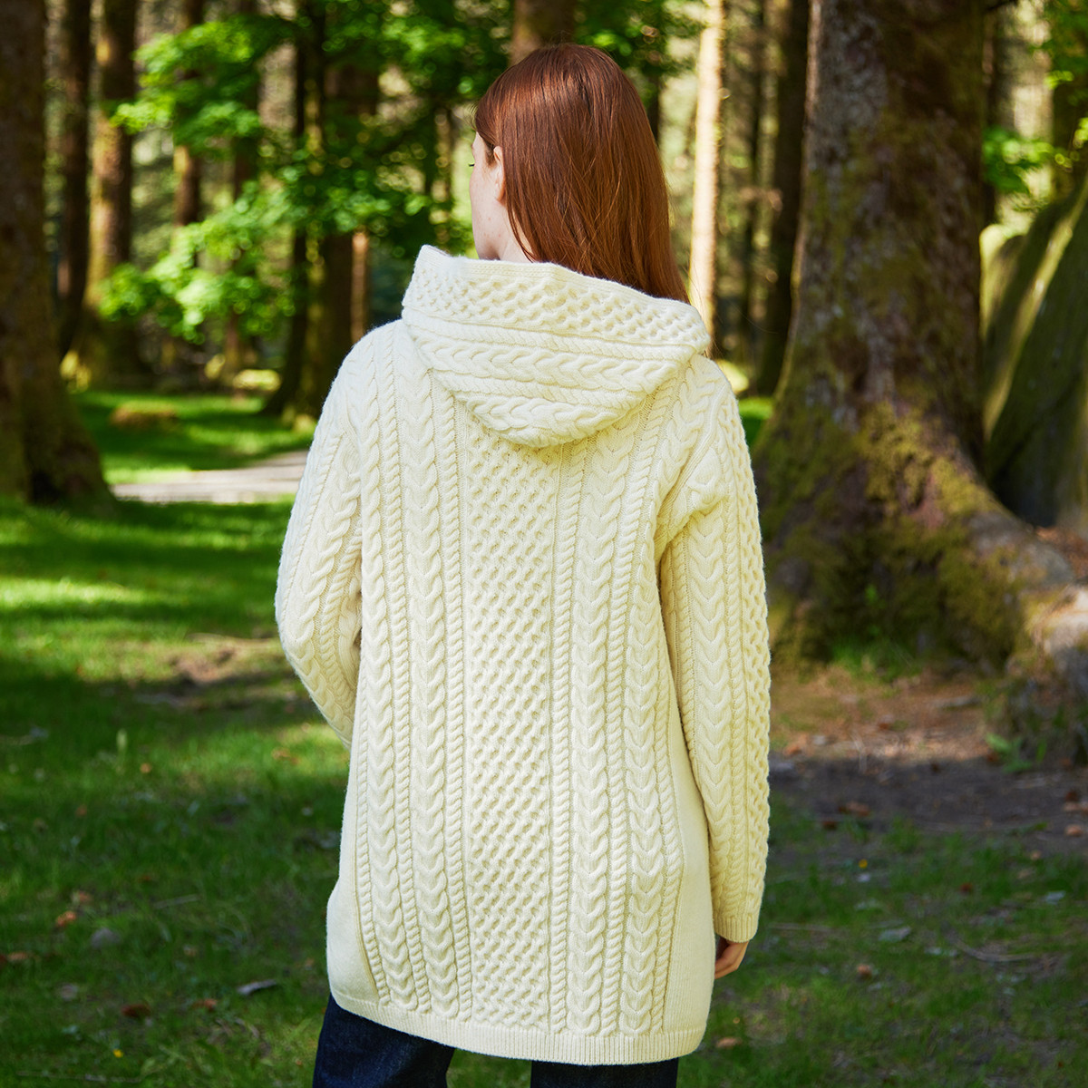 Laura Honeycomb Longline Hooded Aran Cardigan Kilkenny Design - Main Image