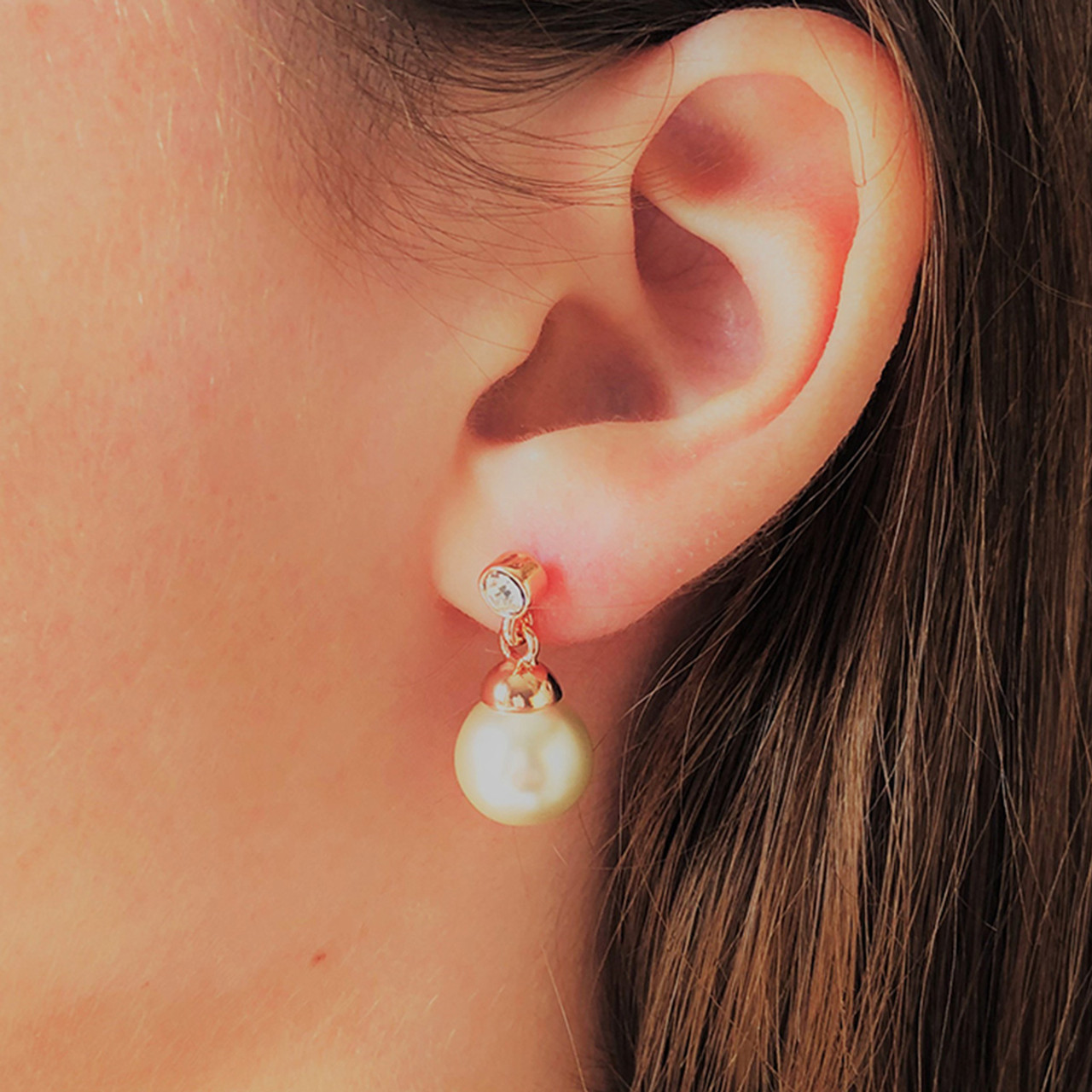 Rose gold pearl dangle on sale earrings