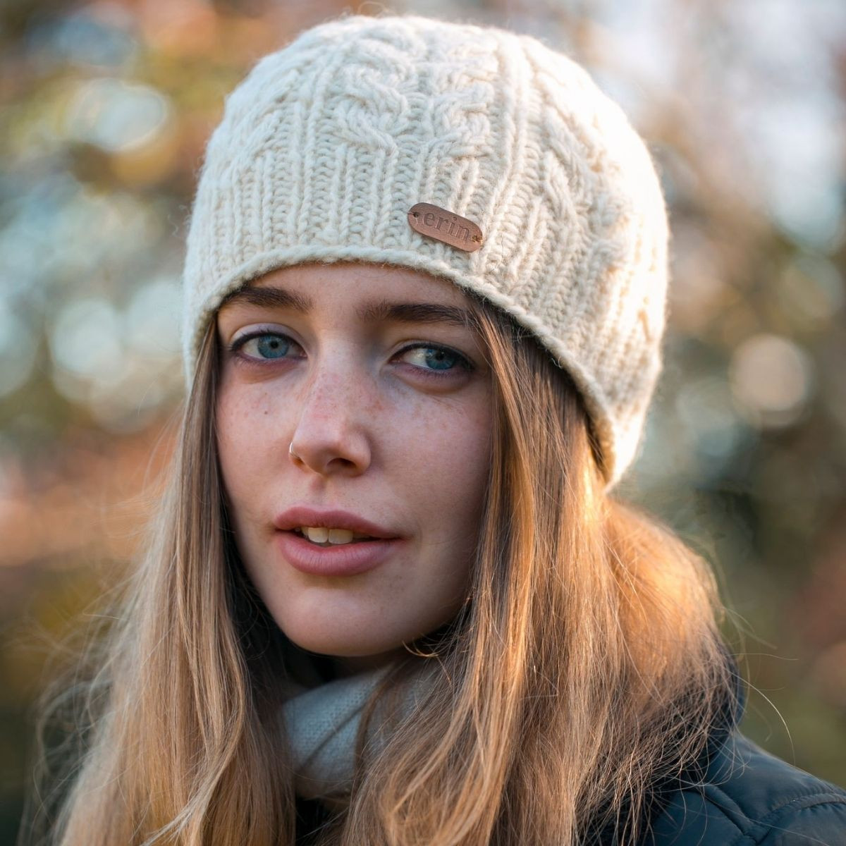 Peak Hat Aran Beanie Hat Erin Aran Cable Peak Hat Natural