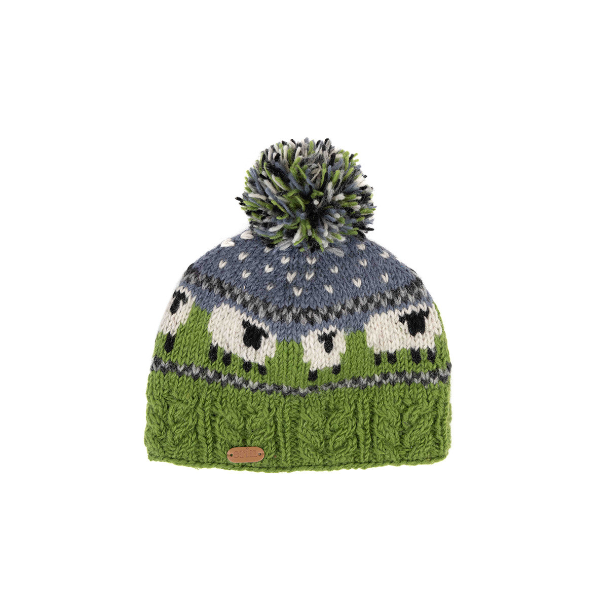 Erin Knitwear Aran Sheep Hat With Bobble Green | Kilkenny Design display picture 2
