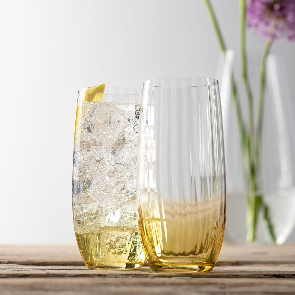 Galway Crystal Erne Amber Set of 2 Hiball Glasses Kilkenny Design