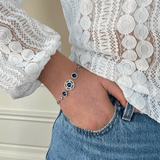 Circle Bracelet With Centre Midnight Blue Stone Silver 