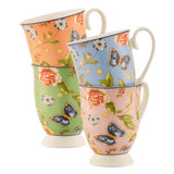Cottage Garden Footed 4 Mugs Set 