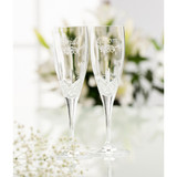 Floral Bride & Groom Flute Pair