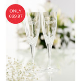 Floral Bride & Groom Flute Pair