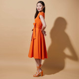 Summer Full Moon Fit & Flare Dress Orange