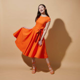 Summer Full Moon Fit & Flare Dress Orange
