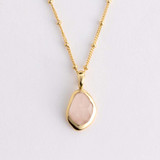 Rose Quartz Large Stepping Stone Necklace 
