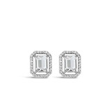 Silver Rectangular Halo Stud Earrings