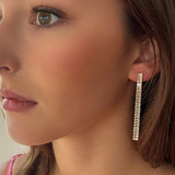 Gold Long Baguette Stone Set Drop Earrings