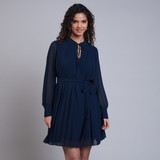 Bethany Long Pleated Dress Navy