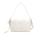 Pearl Debossed Flapover Bag – Beige