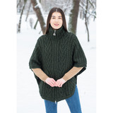 Funnel Neck Poncho Jacket - Green