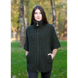 Funnel Neck Poncho Jacket - Green
