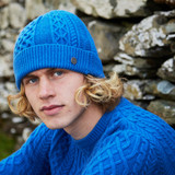 Alexander Honeycomb Aran Beanie Hat – Blue