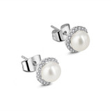 Pearl & Clear Stone Earrings – Silver-Plated