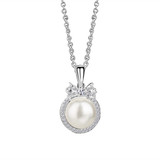 Pearl & Clear Stone Pendant – Silver-Plated