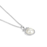 Pearl & Clear Stone Pendant – Silver-Plated