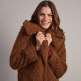 Teddy Long Faux Fur Coat With Collar - Brown