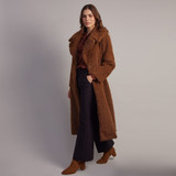 Teddy Long Faux Fur Coat With Collar - Brown