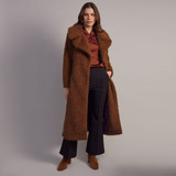 Teddy Long Faux Fur Coat With Collar - Brown