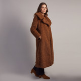 Teddy Long Faux Fur Coat With Collar - Brown