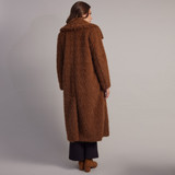 Teddy Long Faux Fur Coat With Collar - Brown