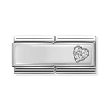Classic Silver Engravable Heart Double Charm