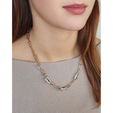 Gold/Silver 2-Tone Open Link Pavé Stone-Set Necklace