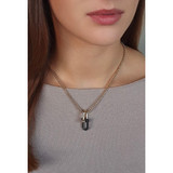 Gold/Jet Stone-Set Link Necklace with Pendant