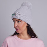 Dawn Hat & Scarf Set With Embellishment (Grey) - With Gift Box