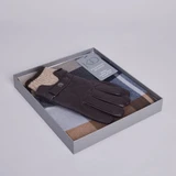 Declan Leather Glove & Scarf Set (Grey/Burgundy) - With Gift Box