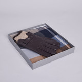 Declan Leather Glove & Scarf Set (Grey/Burgundy) - With Gift Box