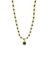 Gold & Emerald Beaded Necklace with Crystal Drop