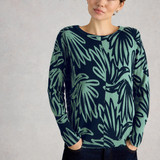 Olive Print Crew Neck Jumper - Blue Print