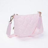Emilia Diagonal Quilted Nylon & Leather Crossbody Bag – Pink