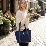 Eleanor 2-in-1 Suede Leather Tote – Navy