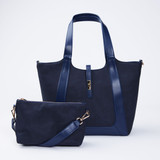 Eleanor 2-in-1 Suede Leather Tote – Navy