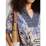Ash Linen Blend Notch Neck Top - Natural Multi