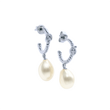 Lena Hoop Earrings with Pearl Drop – Silver
