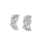 Rhodium Three Row Stone Half Hoop Earrings