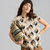 Nicole Linen Blend Top - Ivory Print