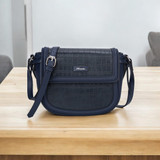 Hampton Emerald Flapover Croc Panel Crossbody Bag - Navy