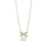Gold & Pearl Bow Pendant Necklace