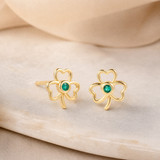 Celtic Shamrock Stud Earrings with Emerald Stones