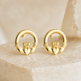 Gold Celtic Claddagh Stud Earrings