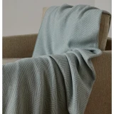Achill Wool & Cashmere Throw – White & Sage Herringbone
